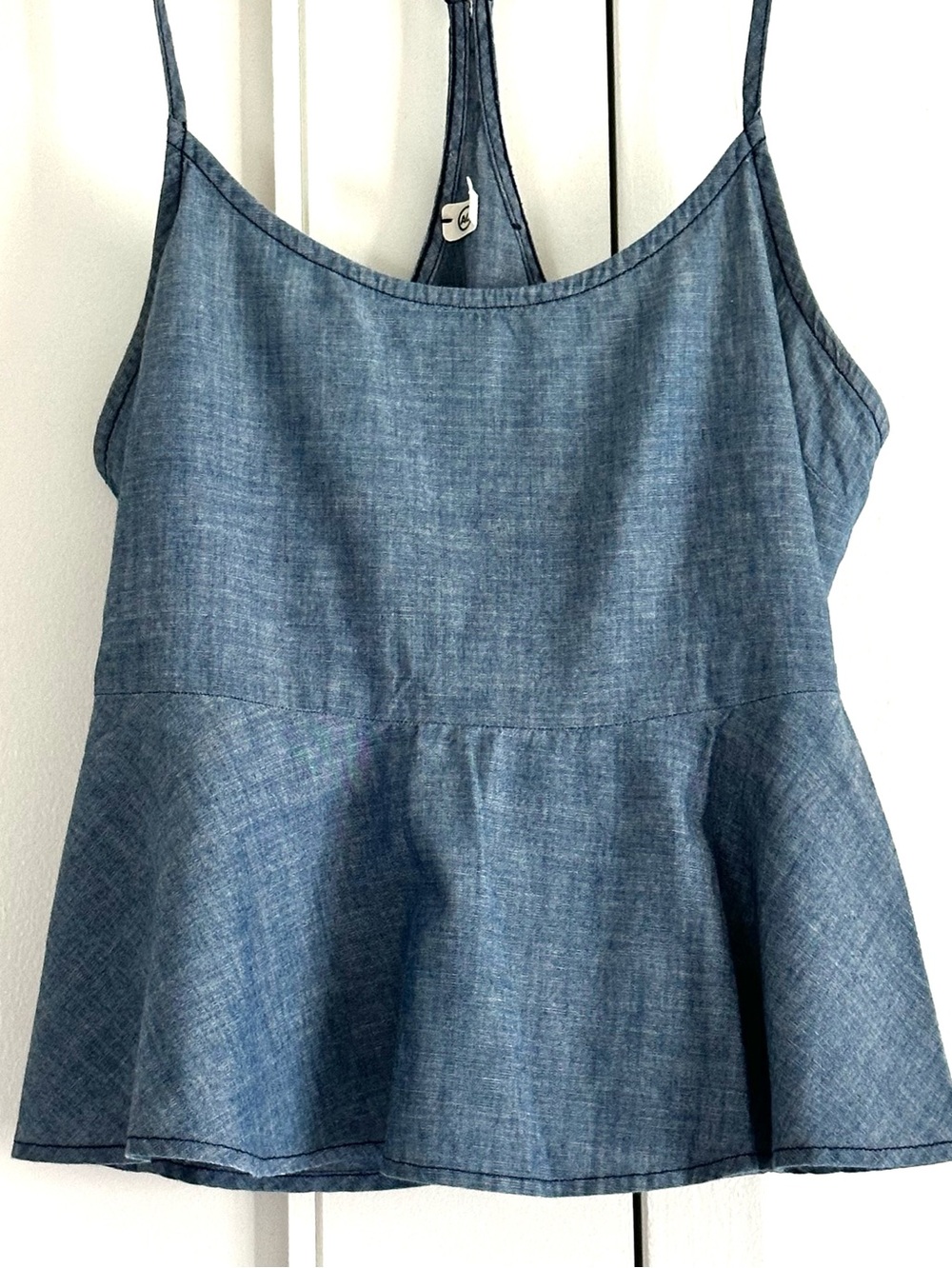 AG Adriano Goldschmied Chambray Cami Peplum Tank Minimalist Clean Girl Top S